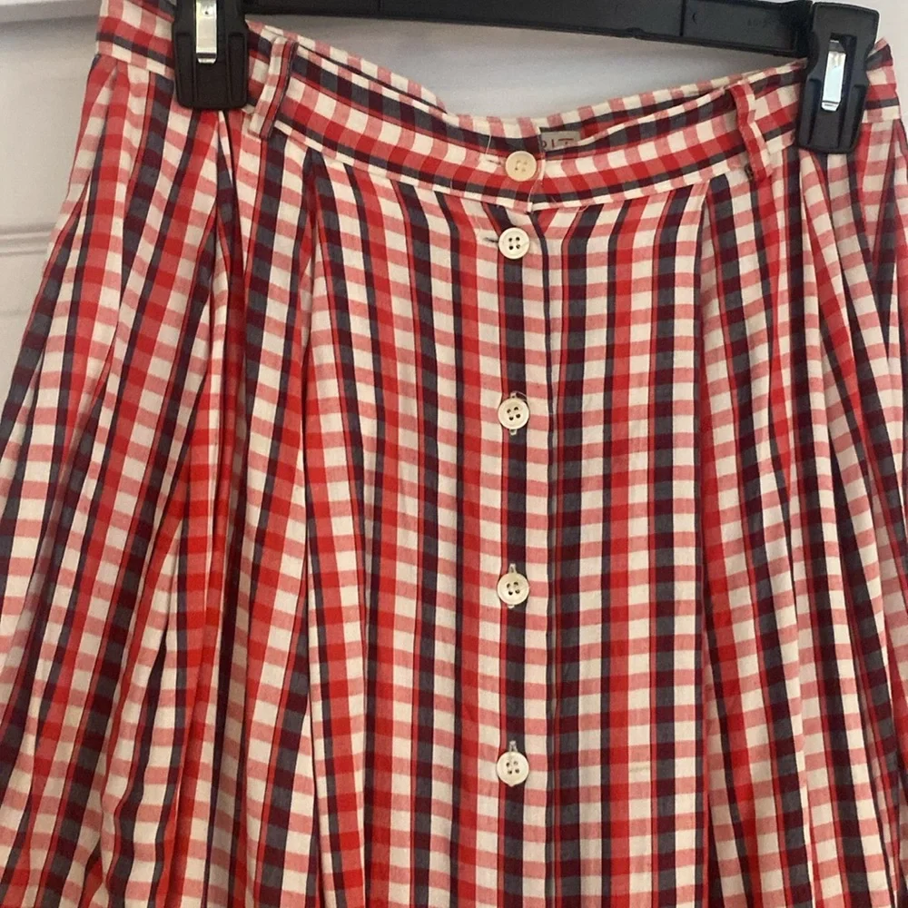 Vintage 90s Esprit button down midi skirt gingham plaid print - Picture 3 of 5